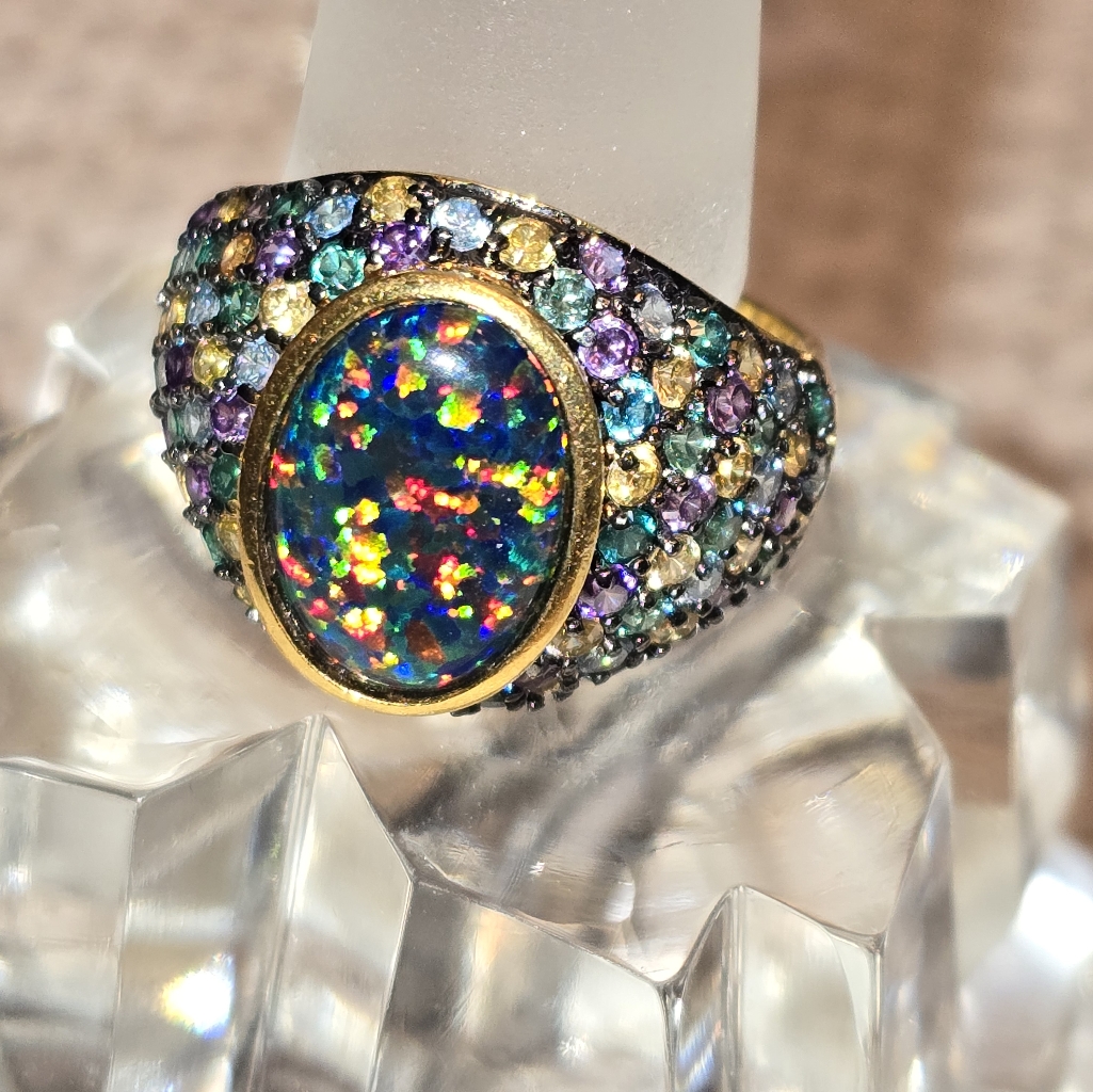 Beautiful Sterling Ring Sim Fire Opal Mark 925 Utc 64$